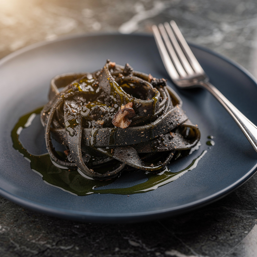 Delicate freshly rolled pasta ribbons tossed in aged butter and shaved black truffle